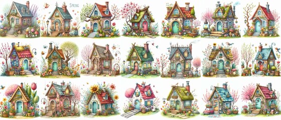 Fototapeta premium Watercolor Spring House. AI generated illustration