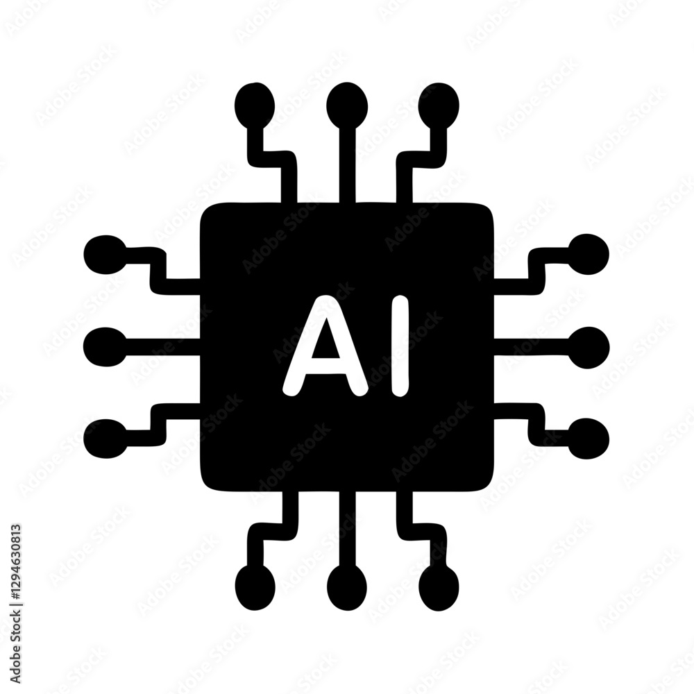 Poster an illustration of an ai chip circuit, symbol of artificial intelligence and technology vector illus
