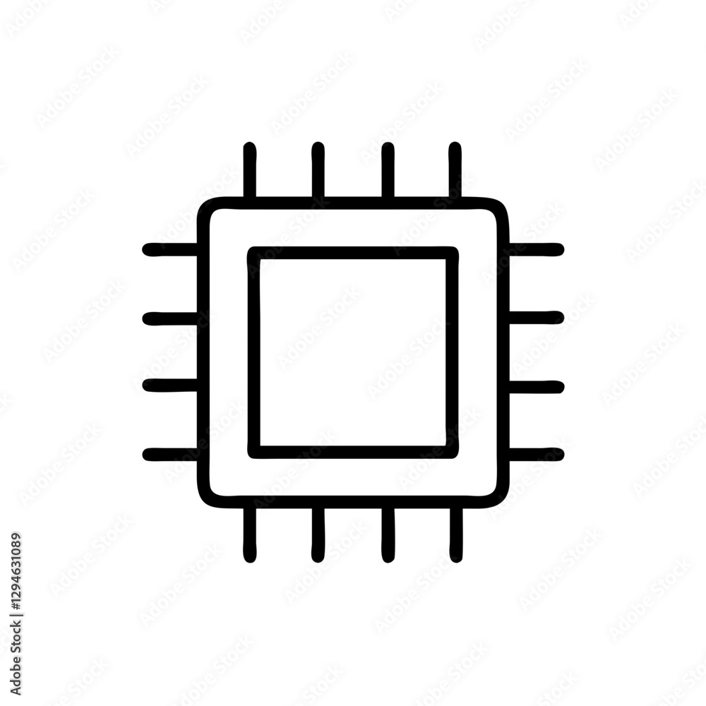 Poster a minimal black and white image of a computer processor or cpu chip, representing technology and inn