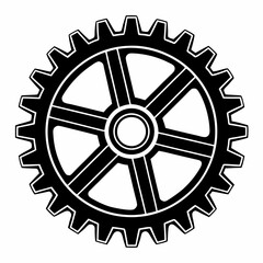 a single gear isolated, showing interlocking teeth in motion. The gear is a symbol of industry and mechanical components