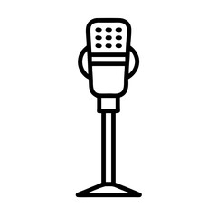 Fototapeta premium an outlined image of a vintage microphone with a stand. The microphone is a simple black line