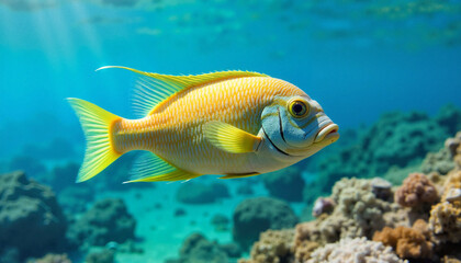 Naklejka premium Colorful fish swimming in clear blue waters