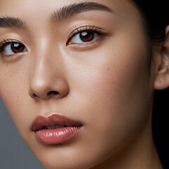 Naklejka premium Close-Up of Glossy Lips and Detailed Skin Texture