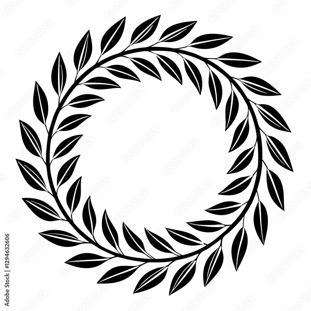 Poster a circular wreath of laurel leaves, symbolizing victory and achievement, against an isolated backgro