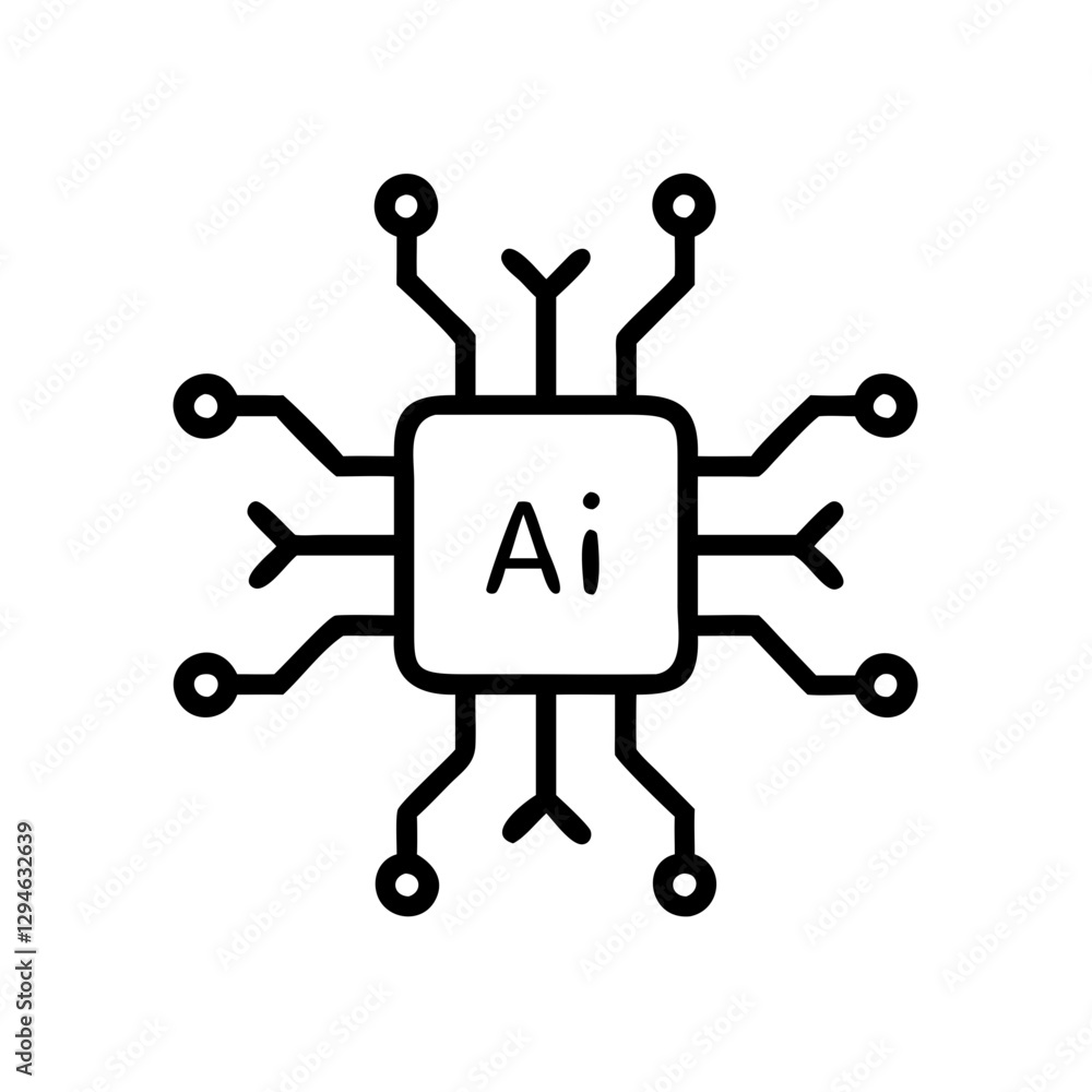 Poster an ai chip illustration with connected circuits, representing artificial intelligence and technology