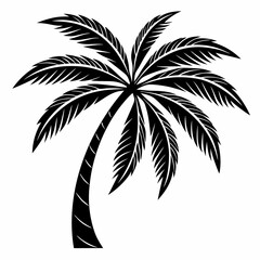 Fototapeta premium a minimalist, black silhouette of a graceful palm tree, symbol of tropical paradise and vacation