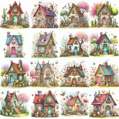 Obraz premium Watercolor Spring House. AI generated illustration