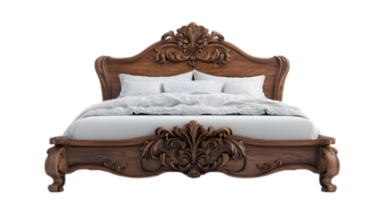 3D Illustration Classic Wooden Bed Furniture Bedroom Interior Design Luxury Elegant Comfort Bedding Home Decor