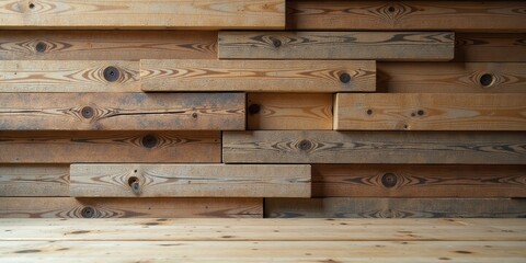 Rustic Wooden Wall Paneling with Horizontal Planks and a Matching Floor, Ideal for Displaying Products or as a Natural Background for Design Projects