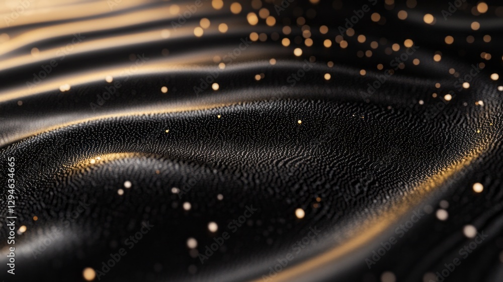 Aufkleber glistening waves ripple in a luxurious black expanse, sparking with golden flecks that dance and shi