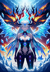 Elemental Goddess: Fantasy Digital Art Featuring Powerful Female Character with Ice and Fire Elements - Perfect for Gaming Art, Fantasy Book Covers, and RPG Character Illustrations