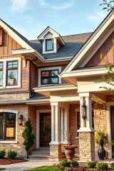 Luxury Home Exterior: Modern Architectural Design with Stone and Brick Facade