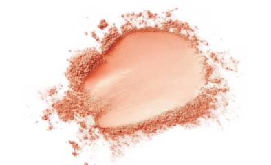 Face powder stroke isolated on white background, top view
