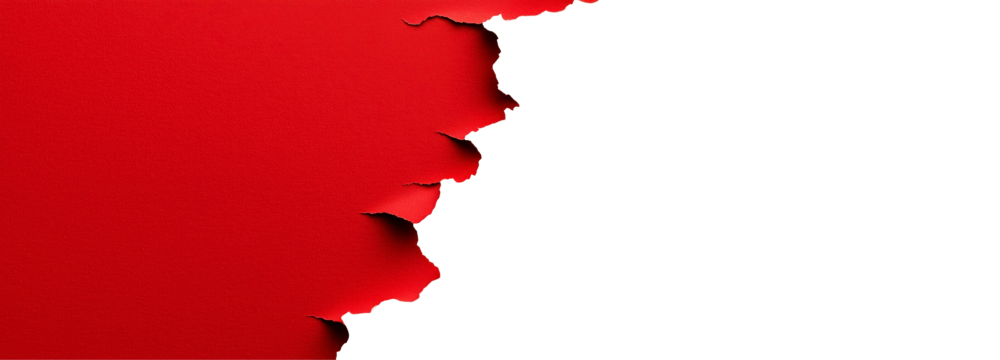 Torn Red Paper Reveal: A close-up shot reveals a vivid red paper torn to unveil a pristine, blank area. The contrast between the colors and textures emphasizes the concept of revelation, transition.