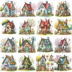 Obraz premium Watercolor Spring House. AI generated illustration
