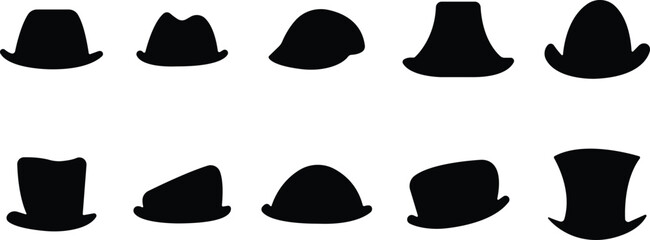 Magic hat vector icon for apps or web design Fashion hats, wand, cap silhouette style isolated on transparent background