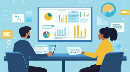 Fototapeta premium An Indian HR officer and an employee sitting across from each other at a conference table, discussing performance metrics.