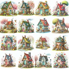 Obraz premium Watercolor Spring House. AI generated illustration