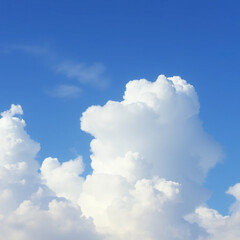 Naklejka premium Clear blue sky filled with fluffy, white clouds evokes tranquility, offering serene escape and sense of limitless possibilities