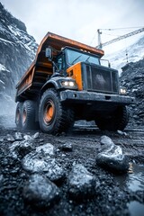 Fototapeta premium Large haul truck moving earth in open pit mine