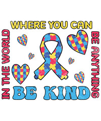 In The World where you can Be anything Be Kind, Autism Awareness T-Shirt, Light It Up Blue Shirt, Neurodiversity Support Tee, Autism Acceptance Clothing, Inclusion Matters T-Shirt, Shirt  Template