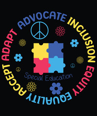  Accept Adapt Round Shape, Autism Awareness T-Shirt, Light It Up Blue Shirt, Neurodiversity Support Tee, Autism Acceptance Clothing, Inclusion Matters T-Shirt, Shirt Print Template