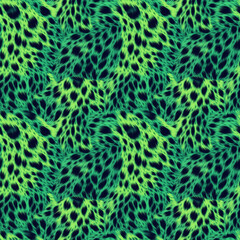 Green and Black Leopard Fur Print with a Futuristic Glow