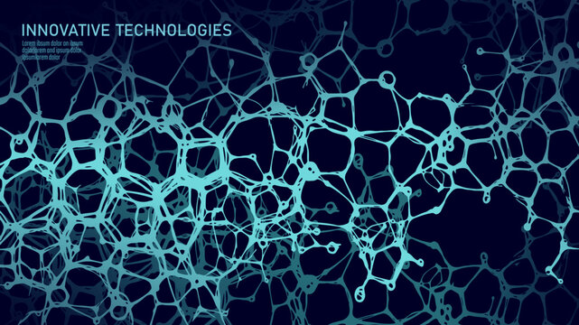 Abstract molecular network structure. Interconnected organic shapes create a complex mesh. Science, biotechnology, and nanotechnology visualization. Minimalist vector line art background