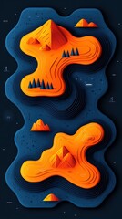 Abstract Landscape Design with Mountains and Forest in Vivid Colors