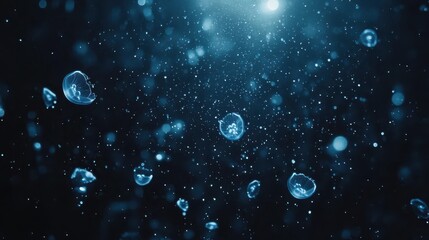 Ethereal Jellyfish Swimming in Deep Blue Ocean with Light Rays