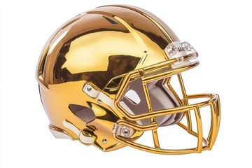 Fototapeta premium Shiny Golden Football Helmet on White Canvas - Standalone and Striking