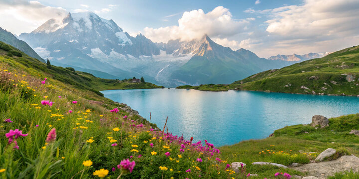 alpine lake in the mountains - Powered by Adobe