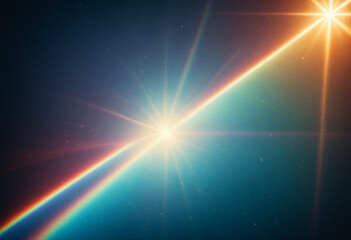 Naklejka premium prism light overlay flare with vibrant spectrum rays in cosmic space, explosion of energy and colors