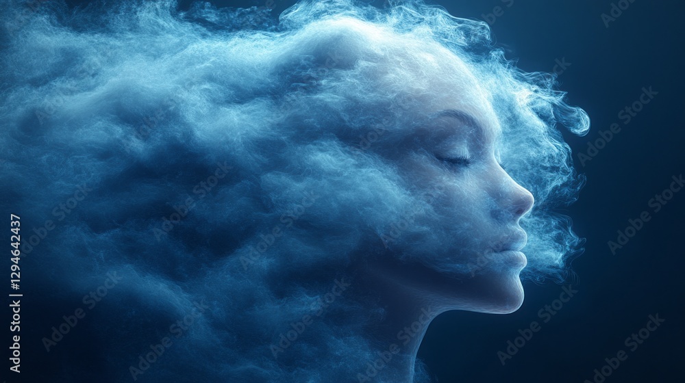 Poster a tranquil visage emerges from a swirl of soft, ethereal mist, creating a captivating interplay of l