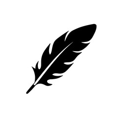 Minimalist black silhouette of a quill feather symbolizing writing and creativity