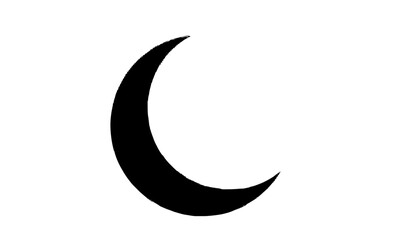 Minimalist black silhouette of a crescent moon symbolizing night and tranquility