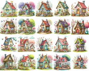 Naklejka premium Watercolor Spring House. AI generated illustration