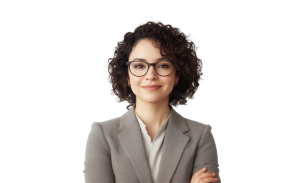 Confident Professional: A portrait of a sophisticated woman, her calm demeanor and gentle smile projecting confidence. She embodies the essence of a successful businesswoman.