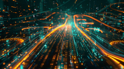 Fototapeta premium Futuristic AI-Generated Cyberspace with Infinite Neon Data Streams