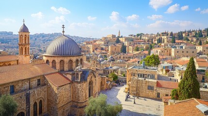 Fototapeta premium Scenic View of the Church of the Holy Sepulchre: A Blend of Architectural Elegance and Cultural Heritage in Asia