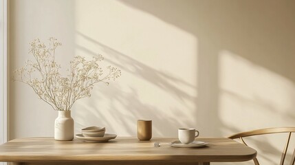 Fototapeta premium A simple dining table setting with minimalist neutral decorations