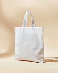 Sustainable shopping experience white tote bag display minimalist background lifestyle focus