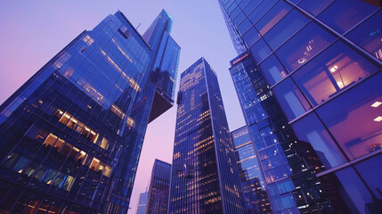 Fototapeta premium Futuristic Corporate Skyline at Dusk with Glass Skyscrapers