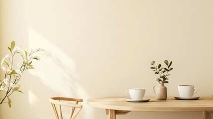 A simple arrangement featuring a light colored wooden table