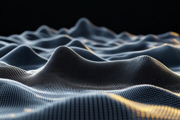 Naklejka premium Futuristic abstract wave dot particle background isolate, Abstract background with a wave of dots on black, vector illustration. Design element for a banner