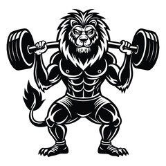i need a muscular olympian lion lifting weights vector art