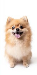 Obraz premium Adorable pomeranian dog with fluffy coat and playful expression captured in a bright and cheerful indoor setting