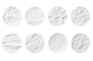 Circle stickers with textures: A collection of eight round paper stickers, each with a unique texture that showcases its tactile and visual details.