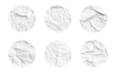 Naklejka premium Six Crumpled Circles: Six textured, wrinkled paper circles arranged in a visually appealing composition, evoking a sense of abstract design and subtle imperfection.