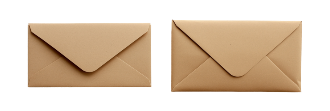 Two Kraft Envelopes: A pair of closed Kraft envelopes, one slightly smaller than the other, sit side-by-side against a clean background, ready to carry a message or secret. - Powered by Adobe